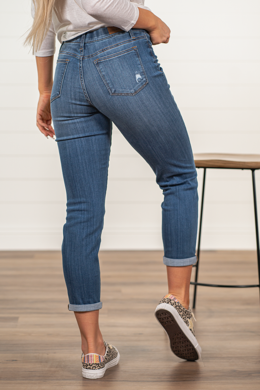 Judy Blue Mid Rise Pull On Destroyed Boyfriend Jegging Ivy and Pearl Boutique