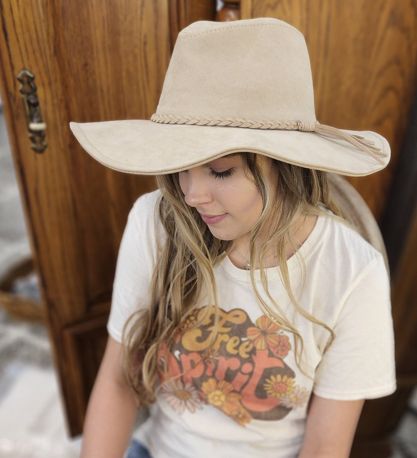 Kenze Panne Ivory Rancher Hat with Braided Band Ivy and Pearl Boutique