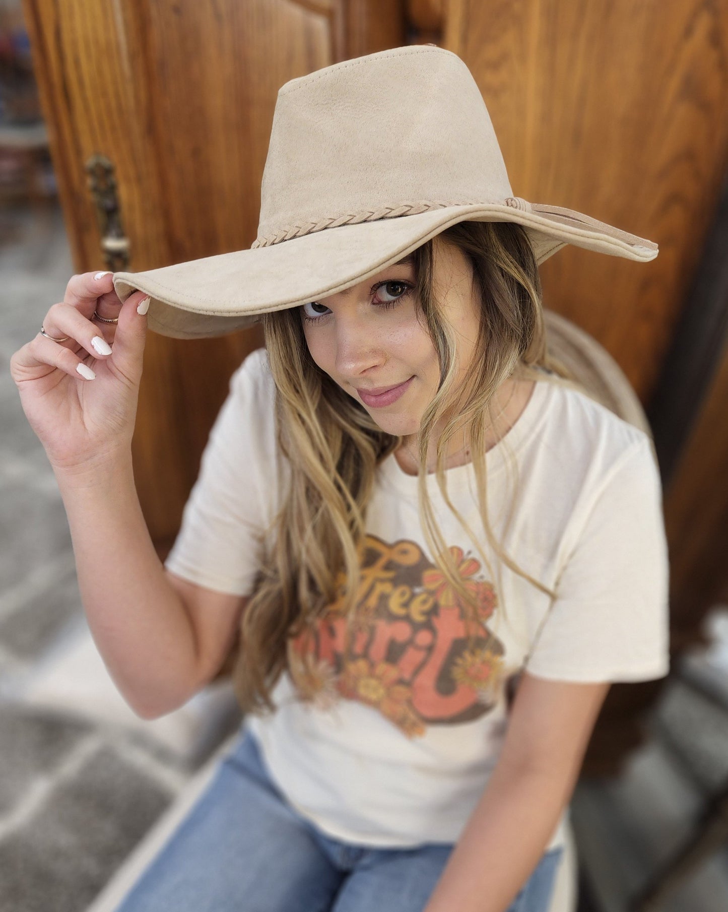 Kenze Panne Ivory Rancher Hat with Braided Band Ivy and Pearl Boutique