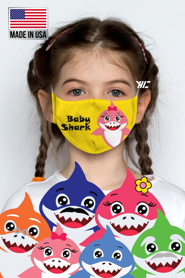 Kid's face mask - Baby Shark design washable mask Ivy and Pearl Boutique Baby Yellow