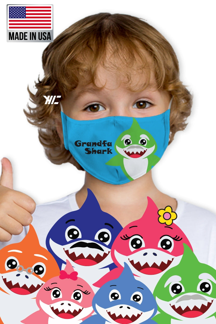 Kid's face mask - Baby Shark design washable mask Ivy and Pearl Boutique Grandfa