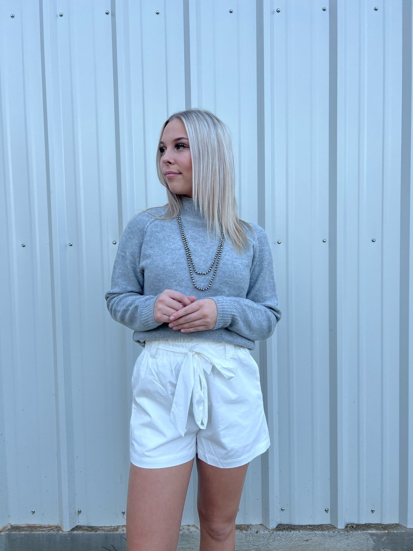 Be Cool Mock neck pullover sweater top Ivy and Pearl Boutique Gray M/L
