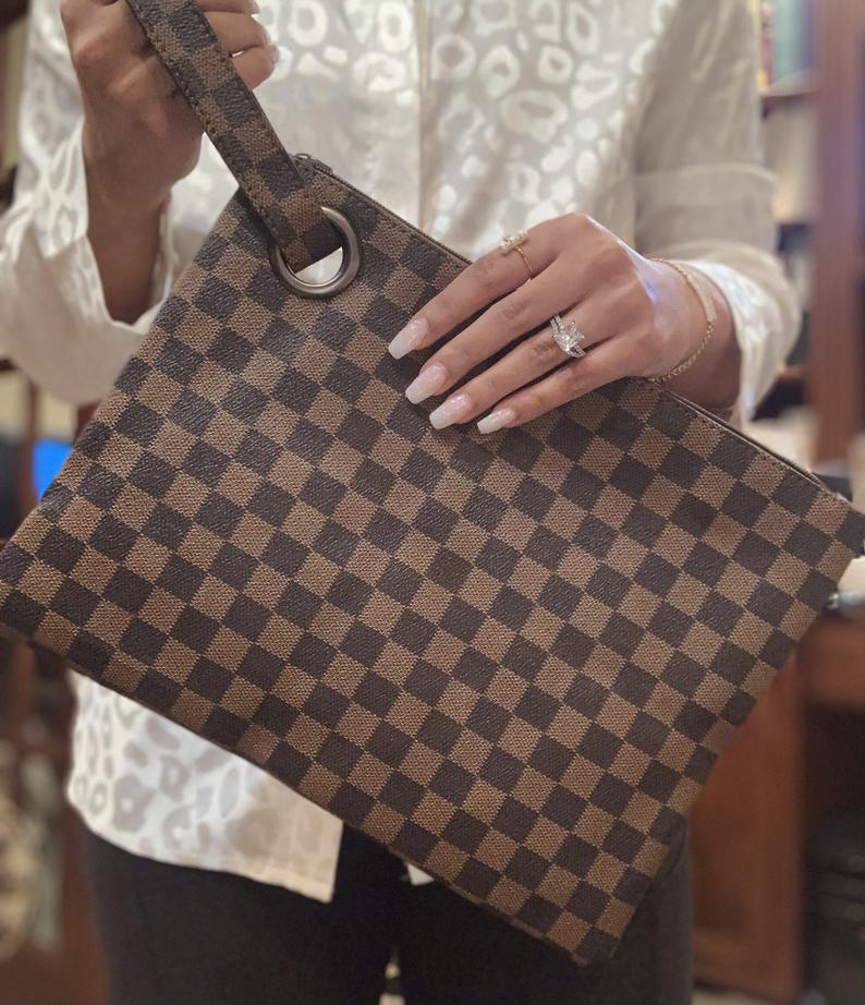 Lacey clutch purse with ring and wrist strap Ivy and Pearl Boutique Brown