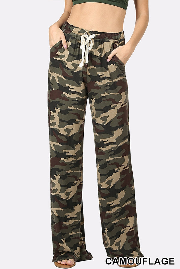 Laid back camouflage lounge pants with loose fit and drawstring waist Ivy and Pearl Boutique