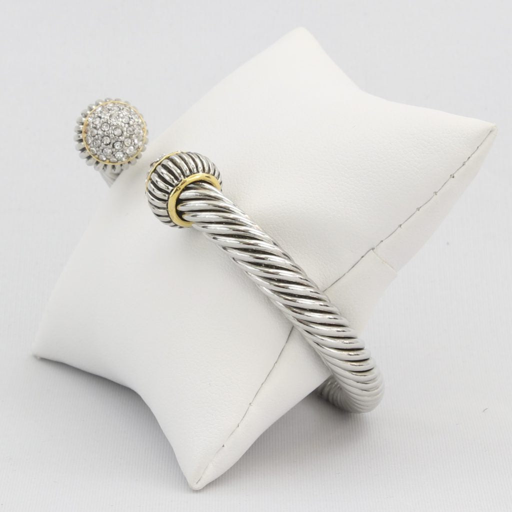 Large rope cuff bracelet capped with clusters of diamond-like cubic zirconia crystals Ivy and Pearl Boutique