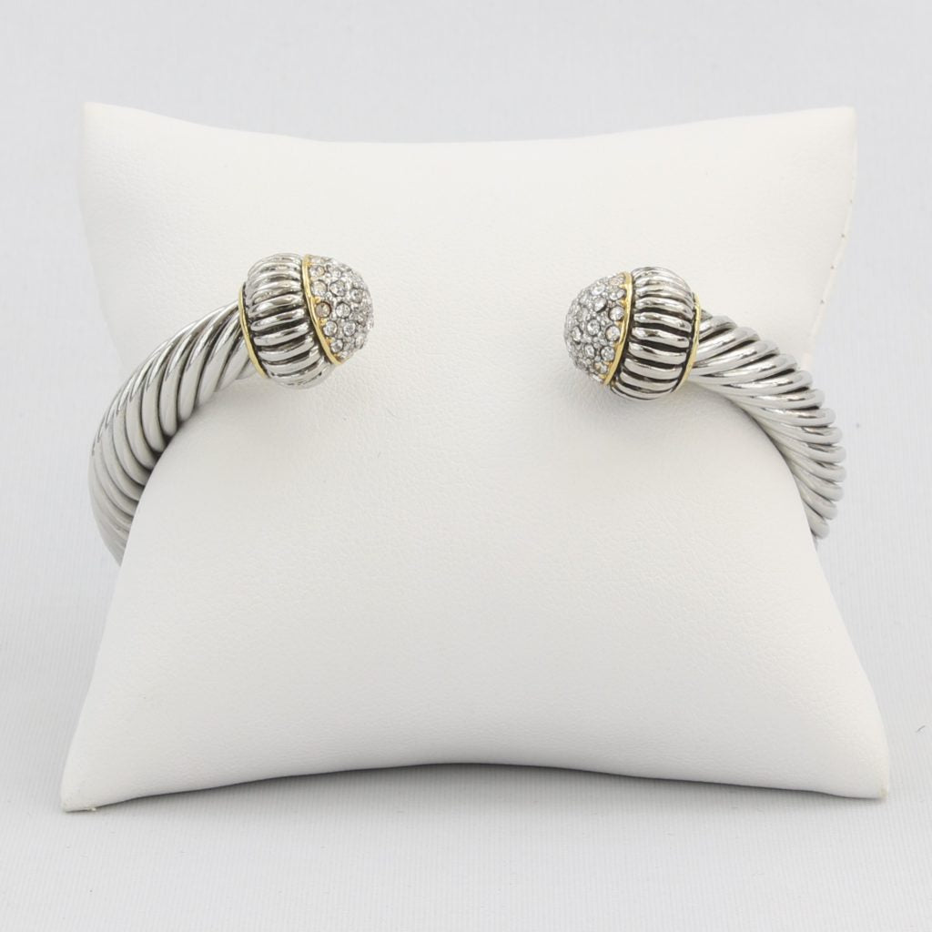 Large rope cuff bracelet capped with clusters of diamond-like cubic zirconia crystals Ivy and Pearl Boutique