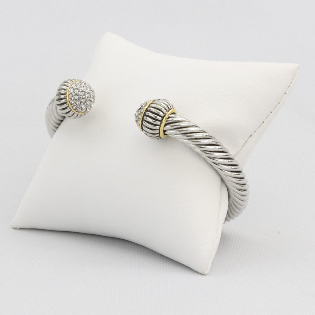 Large rope cuff bracelet capped with clusters of diamond-like cubic zirconia crystals Ivy and Pearl Boutique