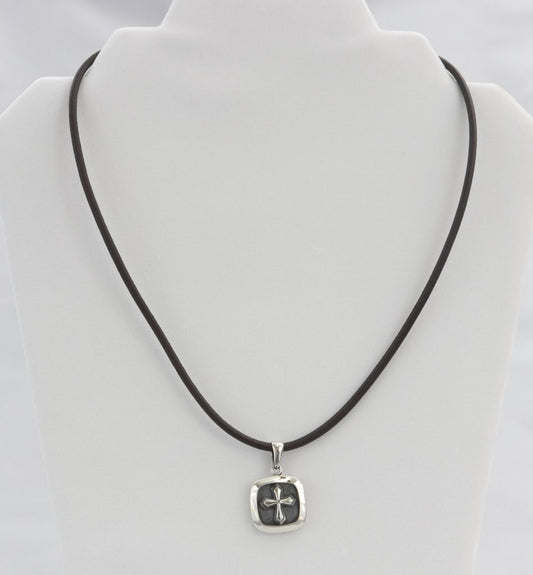 Leather cord cross pendant necklace  Ivy and Pearl Boutique