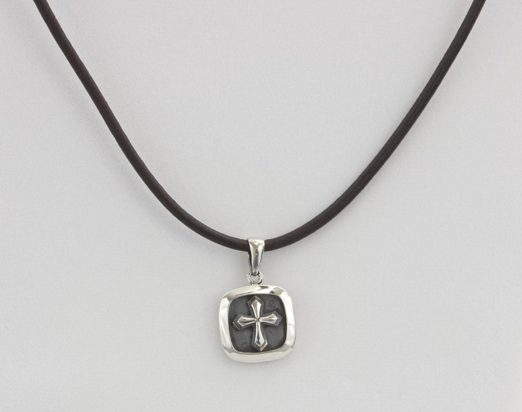 Leather cord cross pendant necklace Ivy and Pearl Boutique