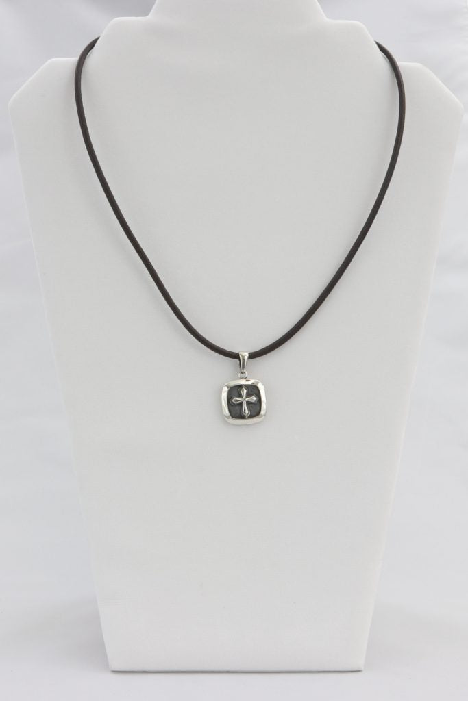 Leather cord cross pendant necklace Ivy and Pearl Boutique