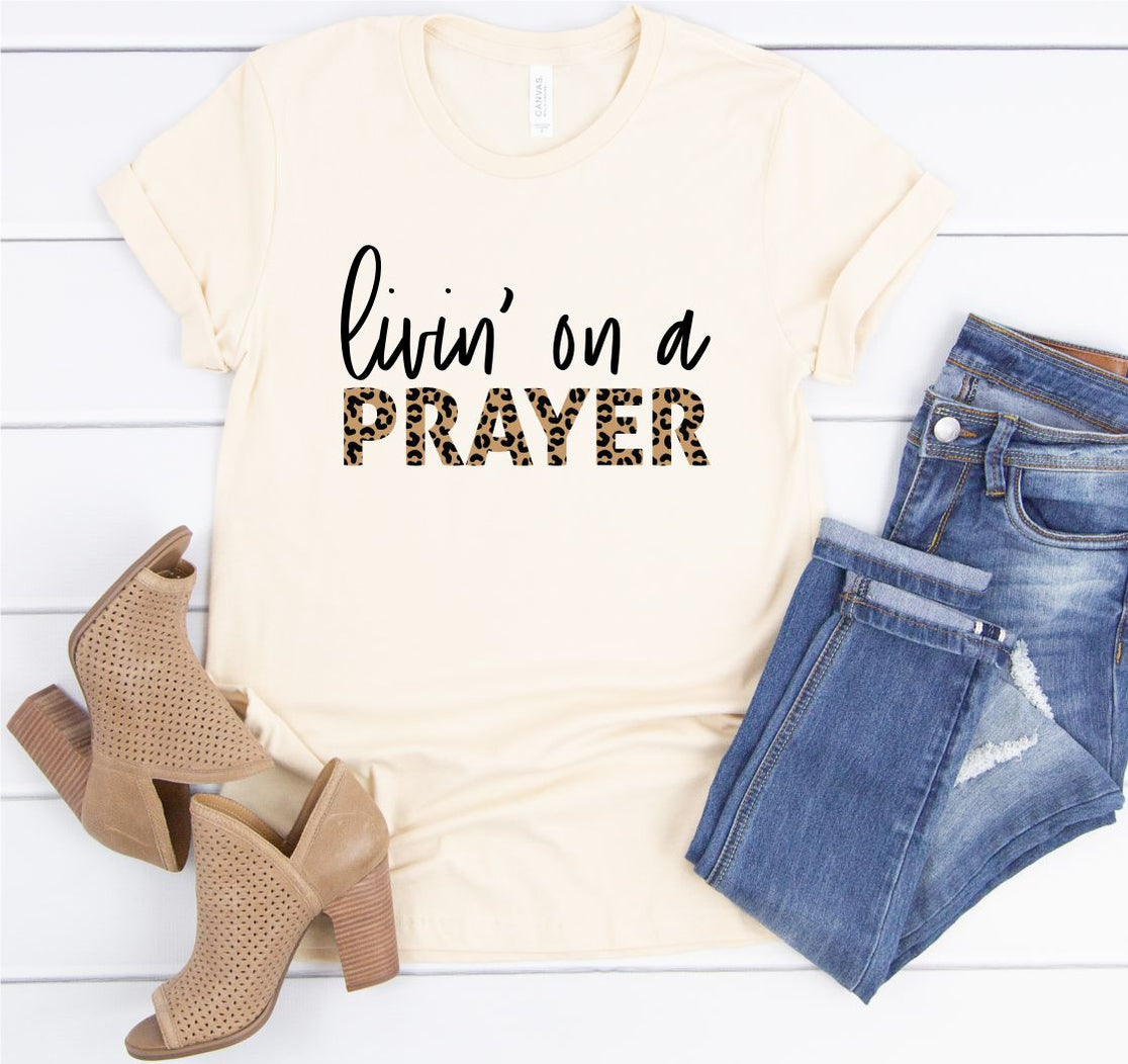 Leopard Livin' On a Prayer Crew Neck Softstyle Tee Ivy and Pearl Boutique
