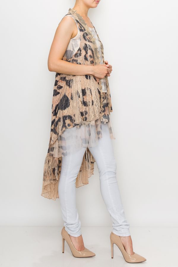 Leopard long lace vest duster Ivy and Pearl Boutique