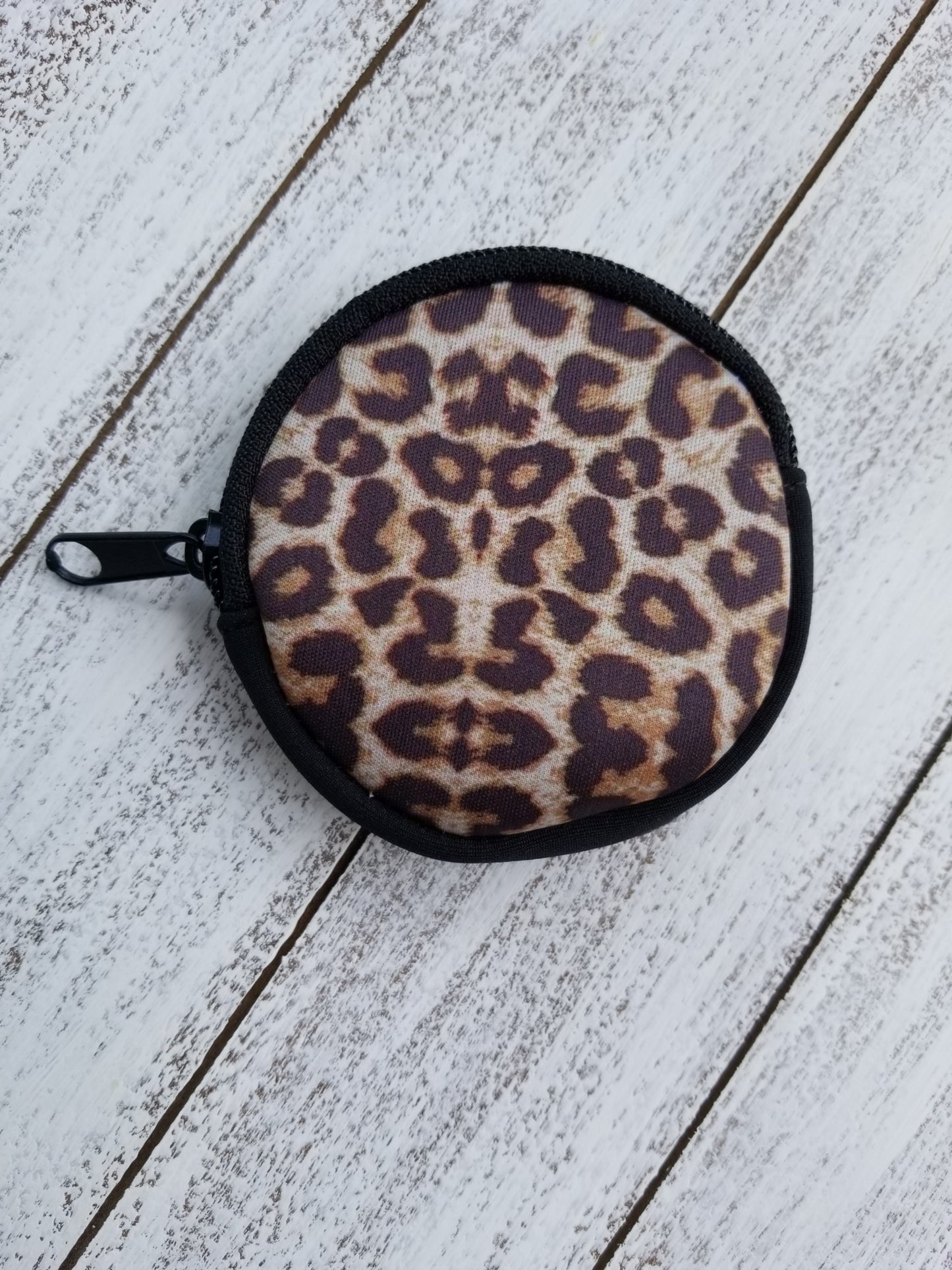 Leopard Neoprene Collection - round mini pouch Ivy and Pearl Boutique