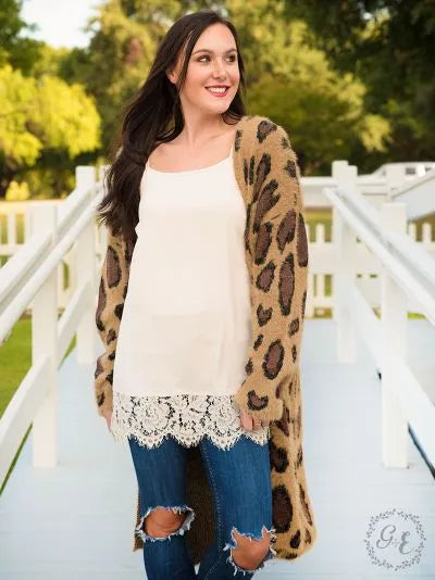 Leopard print cardigan with side pockets Ivy and Pearl Boutique XL/2XL