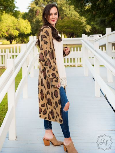 Leopard print cardigan with side pockets Ivy and Pearl Boutique