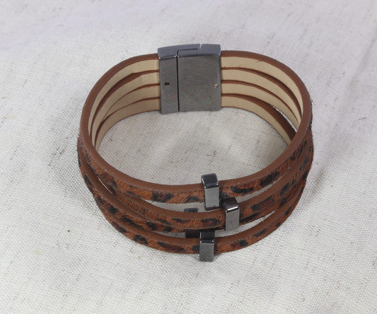 Leopard print faux-leather bracelet with magnetic clasp  Ivy and Pearl Boutique