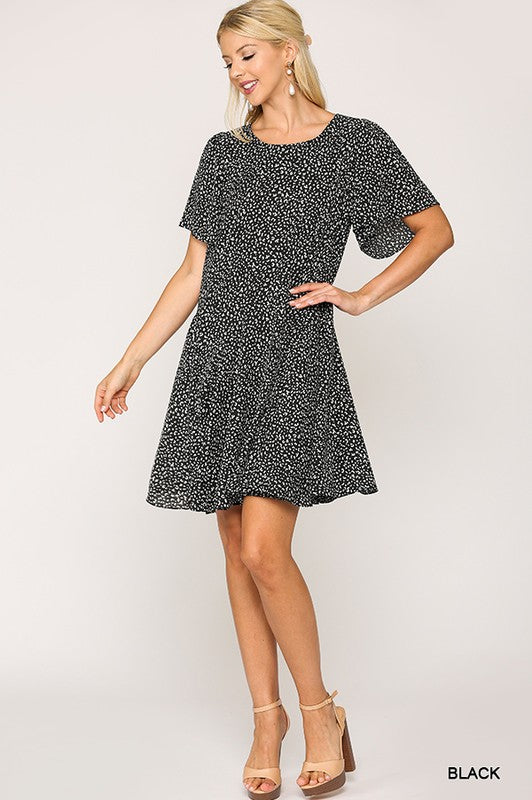 Leopard Print Insert Detail Hem Dress Ivy and Pearl Boutique Black S