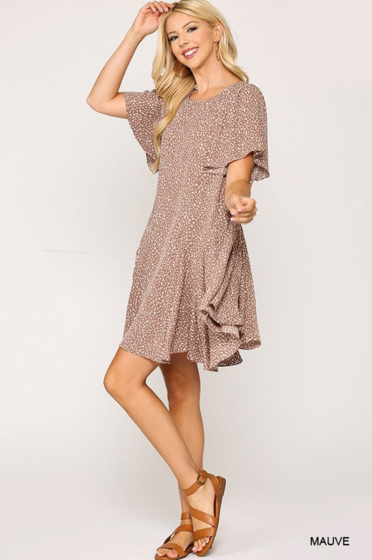 Leopard Print Insert Detail Hem Dress Ivy and Pearl Boutique Mauve S
