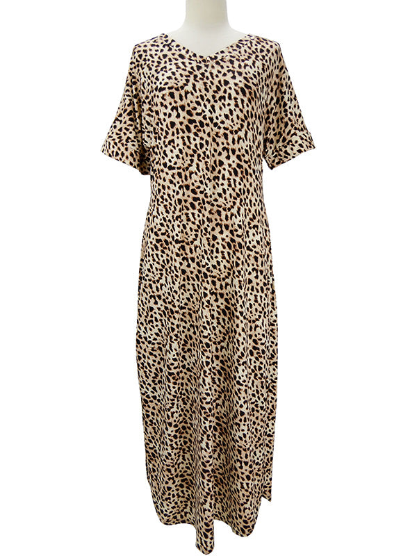 Leopard V-Neck Short Sleeve Maxi Dress with Pockets  Ivy and Pearl Boutique 1XL
