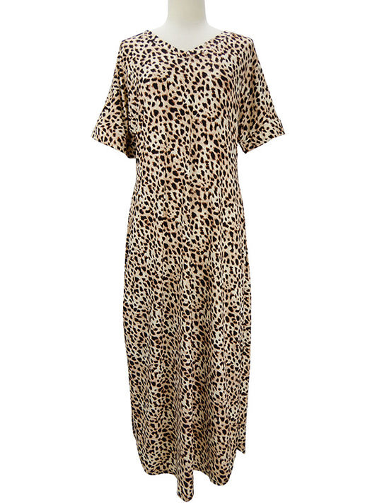 Leopard V-Neck Short Sleeve Maxi Dress with Pockets  Ivy and Pearl Boutique 1XL