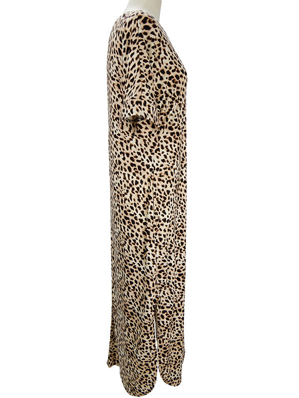 Leopard V-Neck Short Sleeve Maxi Dress with Pockets  Ivy and Pearl Boutique