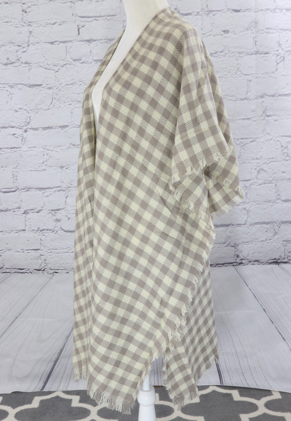 Light and comfy checkered kimono with decorative frill  Ivy and Pearl Boutique   