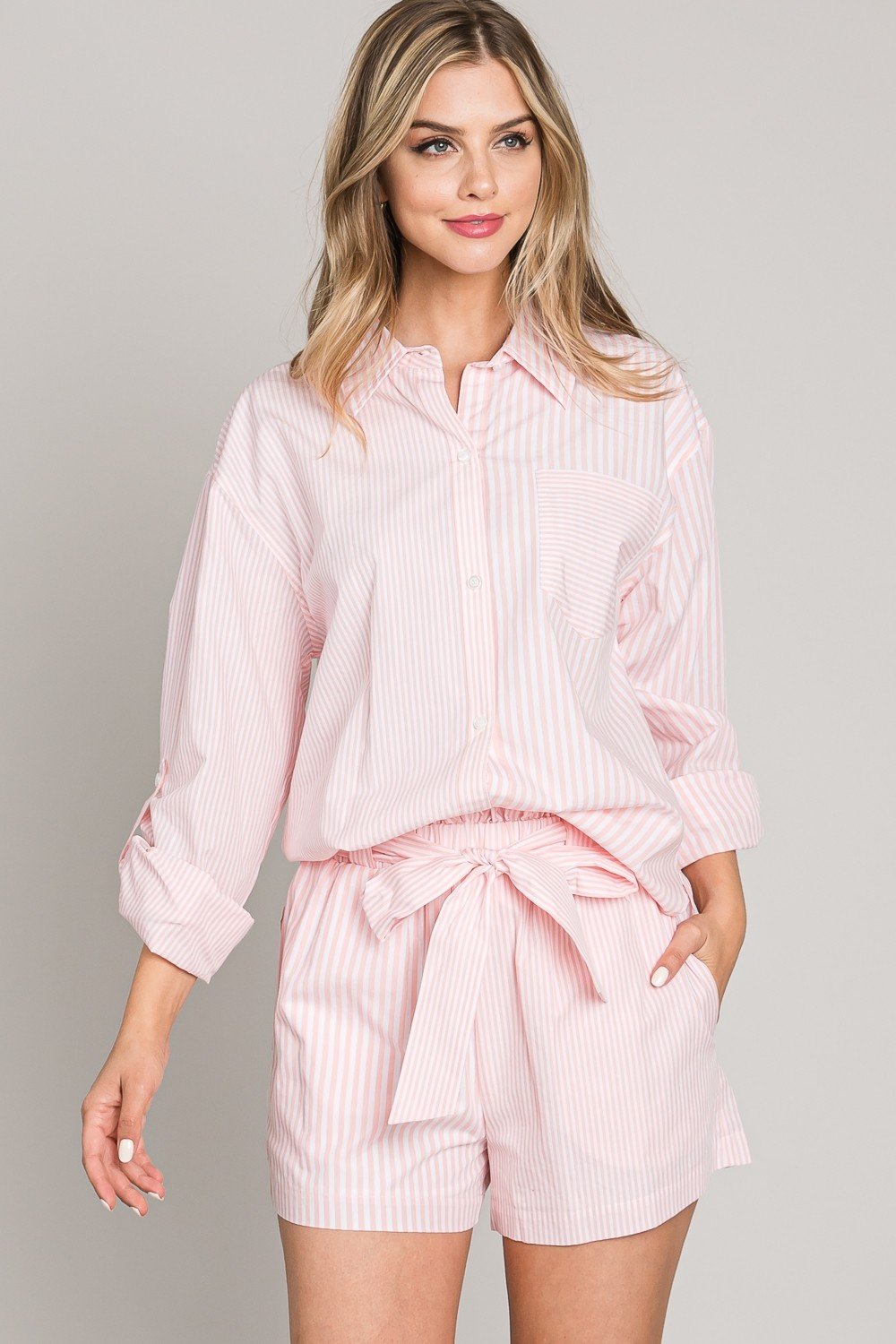 Light Poplin Twin-Stripe Soft Tie Shorts Ivy and Pearl Boutique