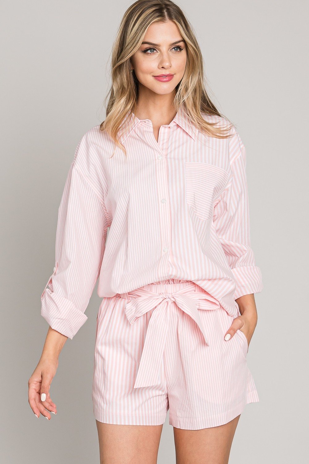 Light Poplin Twin-Stripe Soft Tie Shorts  Ivy and Pearl Boutique   