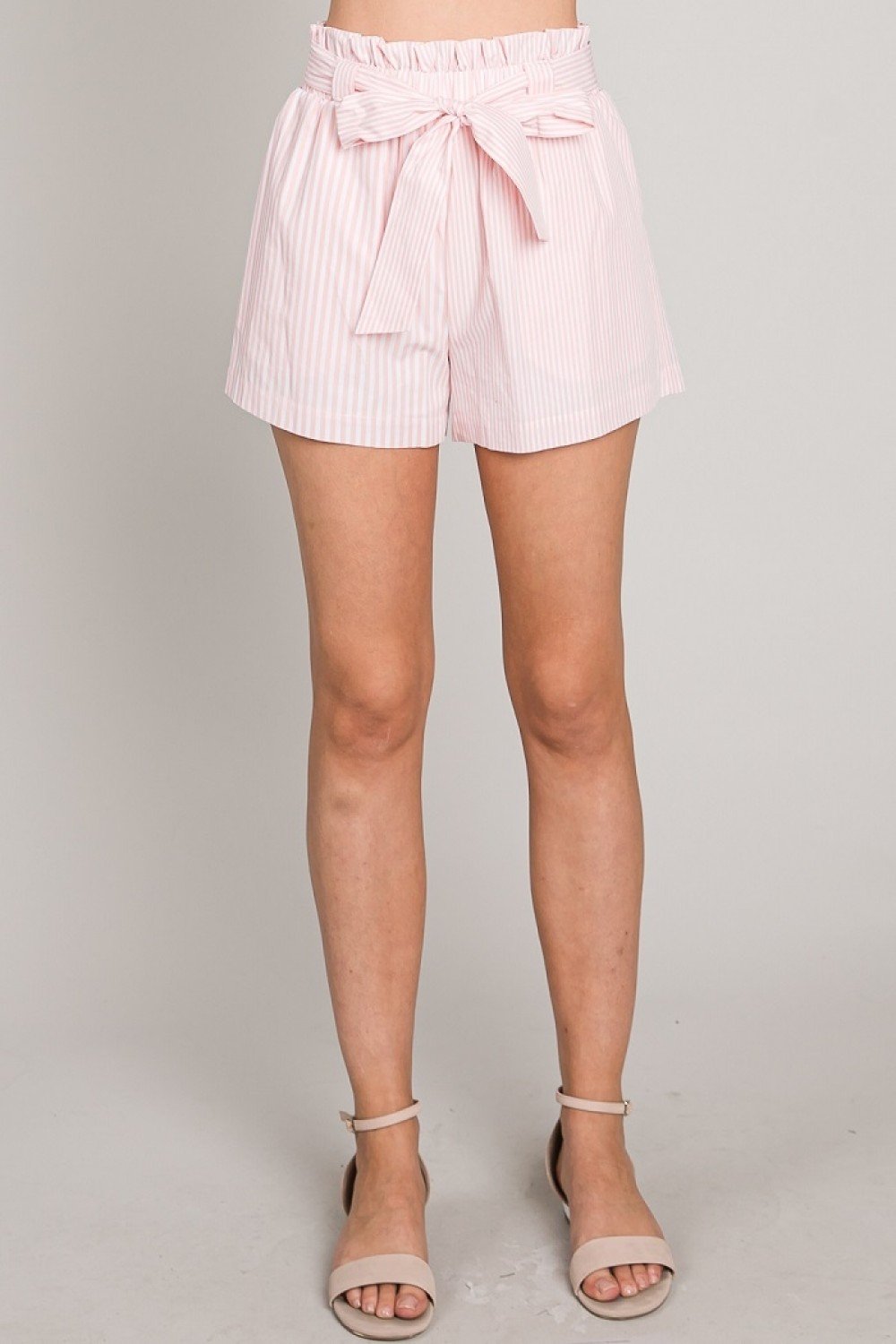Light Poplin Twin-Stripe Soft Tie Shorts Ivy and Pearl Boutique Pink S
