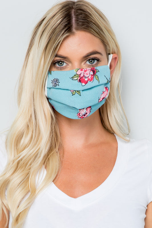 Lightweight Reusable Washable Floral Woven Fabric Face Mask  Ivy and Pearl Boutique Mint