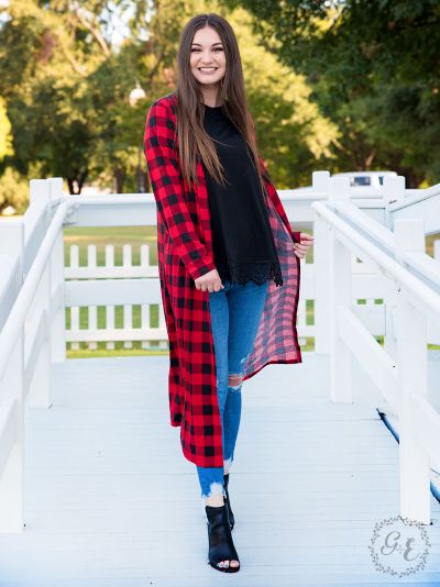 Long buffalo plaid long sleeve duster Ivy and Pearl Boutique XL/2XL