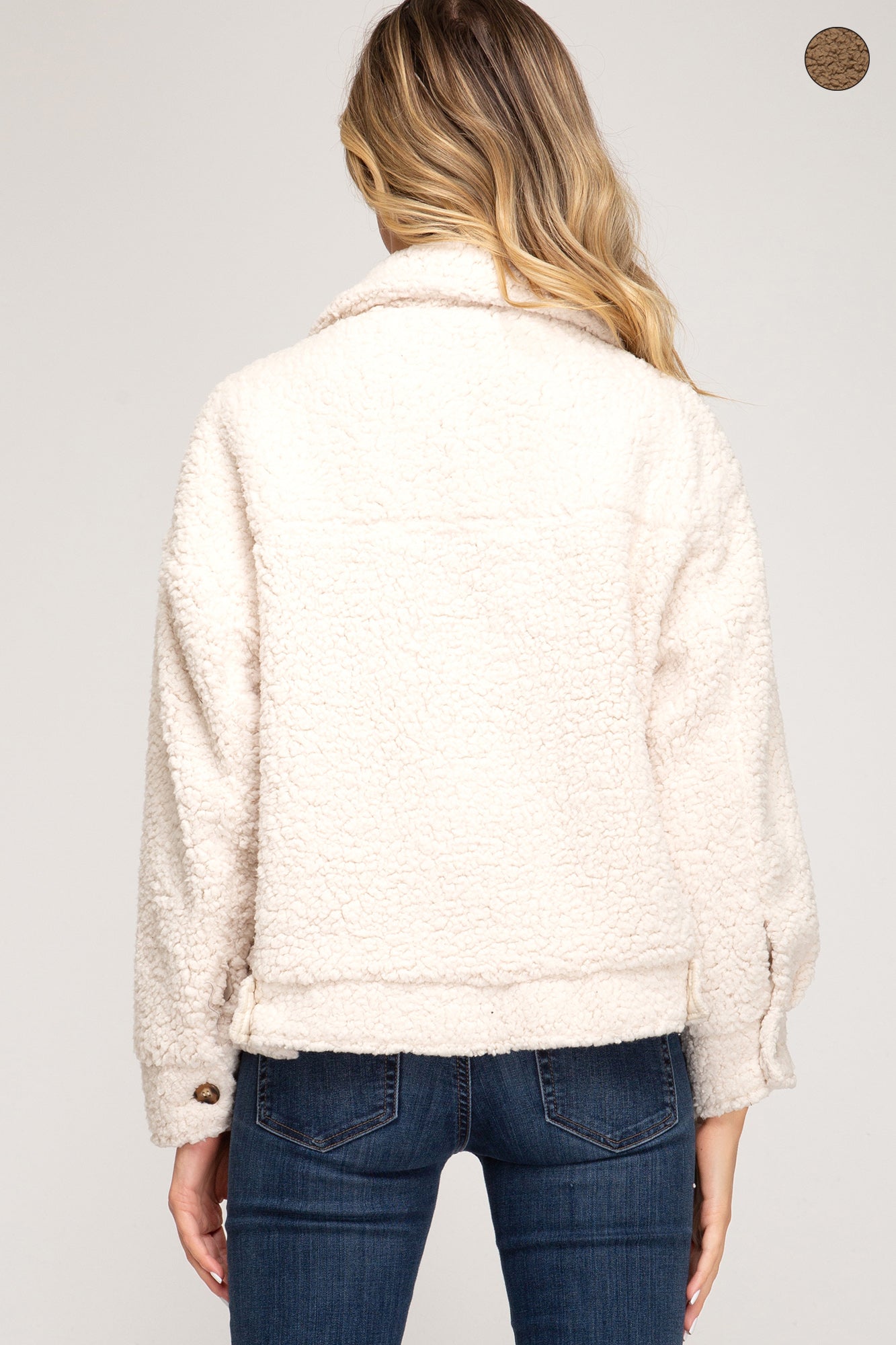 Long sleeve button down teddy bear jacket with front pockets Ivy and Pearl Boutique