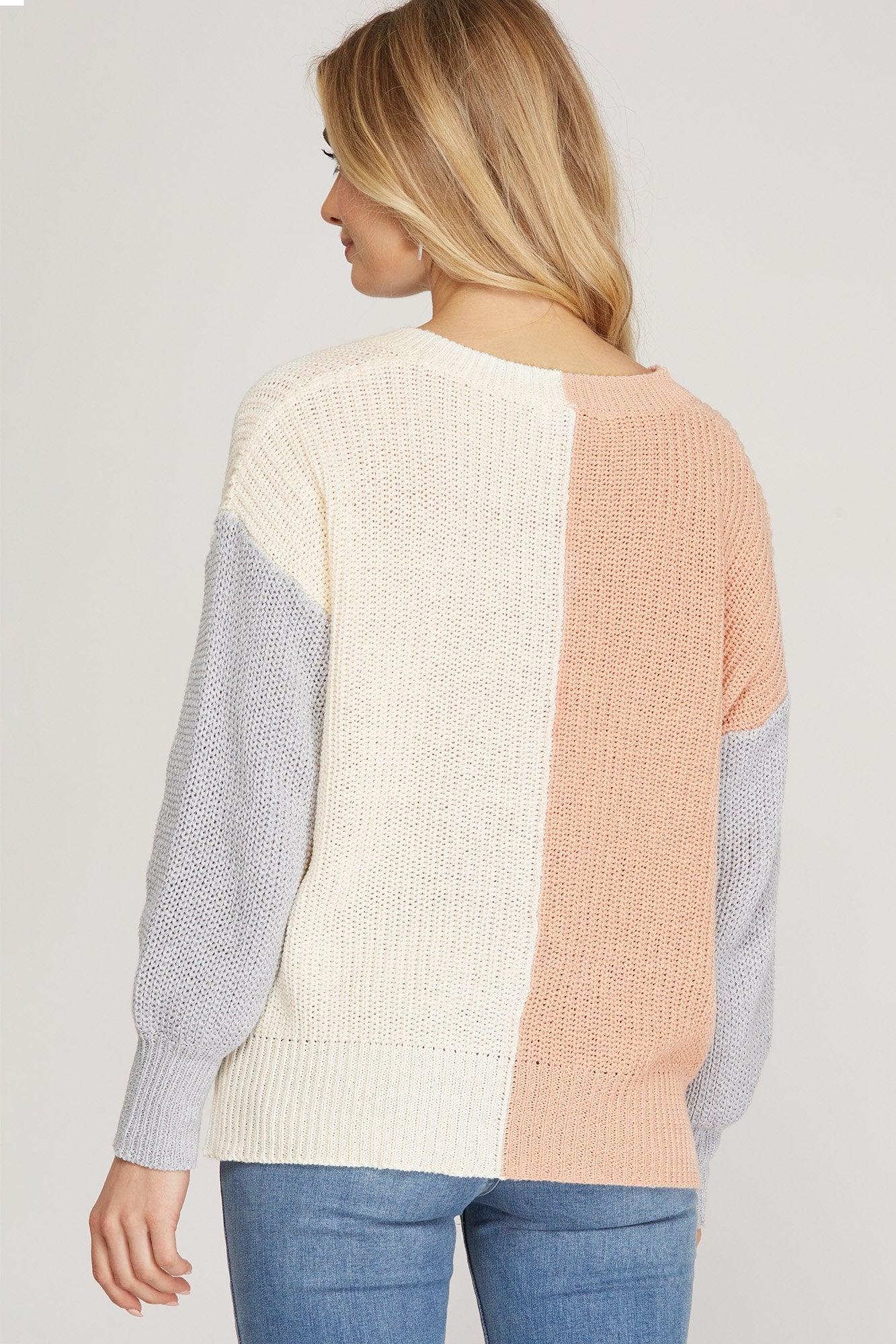 Long Sleeve Color Block V-neck Sweater Top Ivy and Pearl Boutique