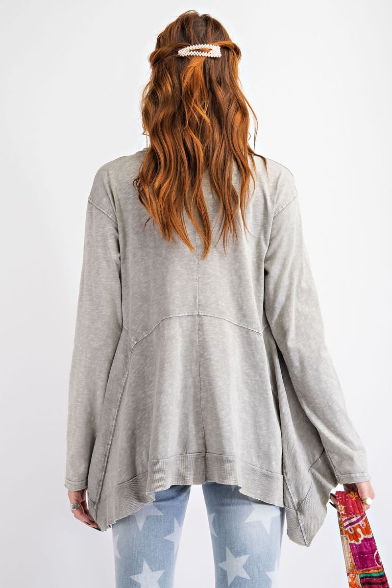 Long sleeve cotton slub mineral wash sharkbite hem tunic top Ivy and Pearl Boutique
