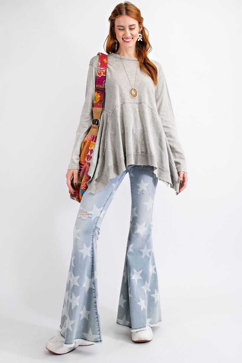 Long sleeve cotton slub mineral wash sharkbite hem tunic top Ivy and Pearl Boutique