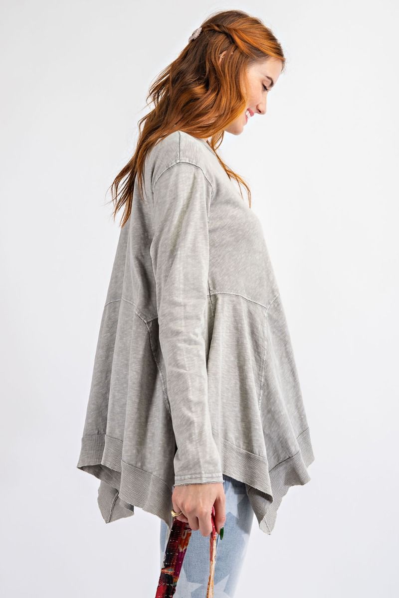 Long sleeve cotton slub mineral wash sharkbite hem tunic top Ivy and Pearl Boutique