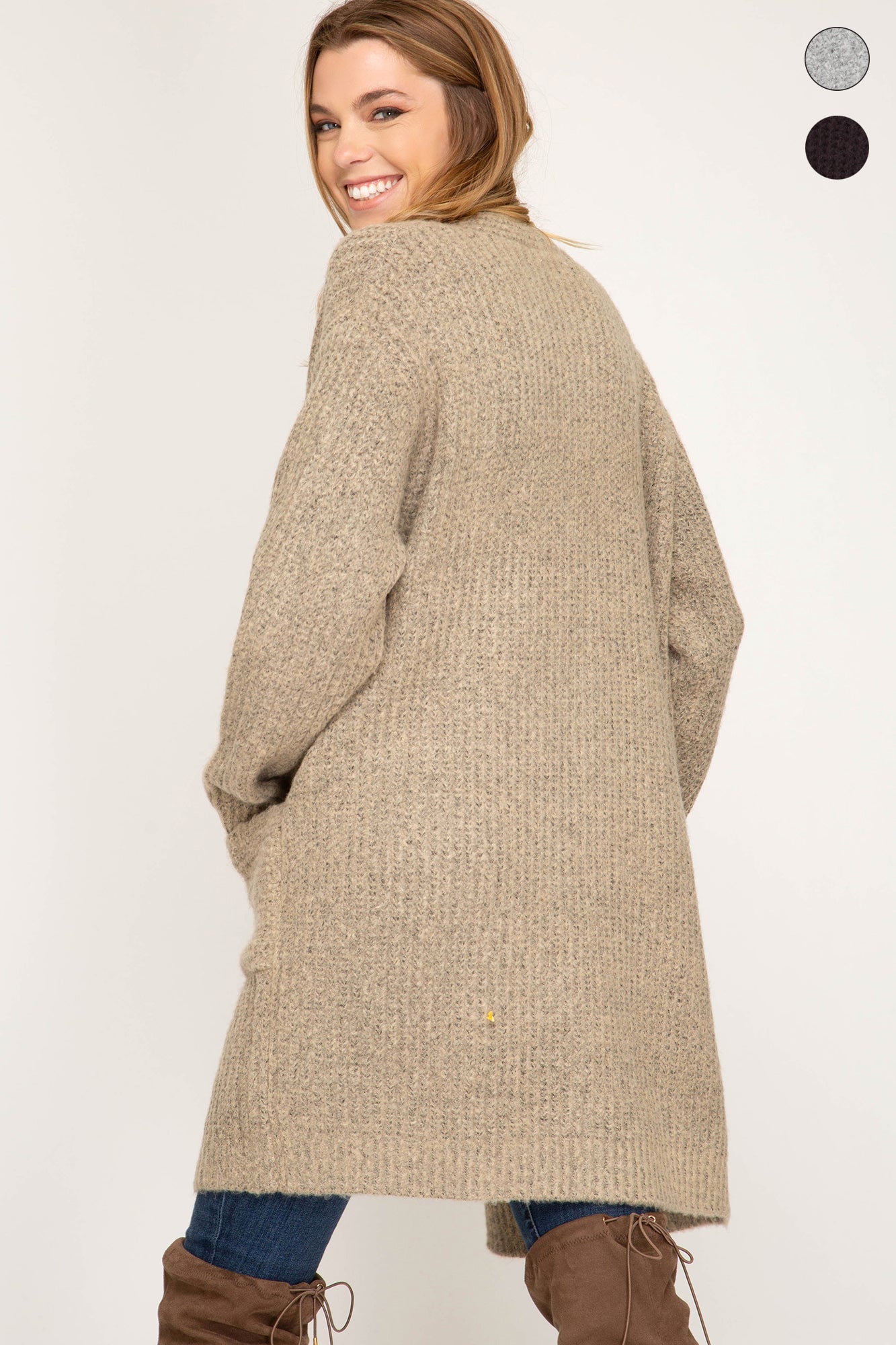 Long sleeve open front cardigan with pocket Ivy and Pearl Boutique