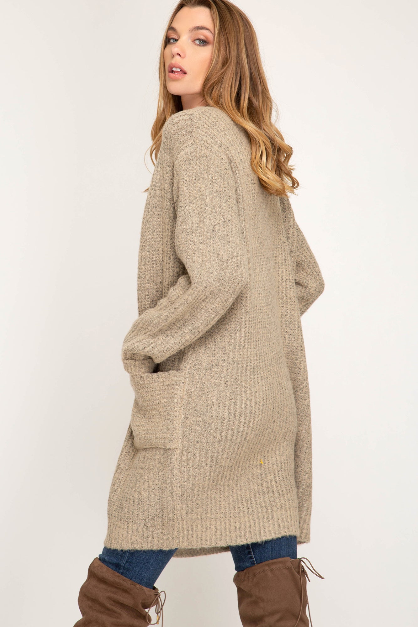 Long sleeve open front cardigan with pocket Ivy and Pearl Boutique