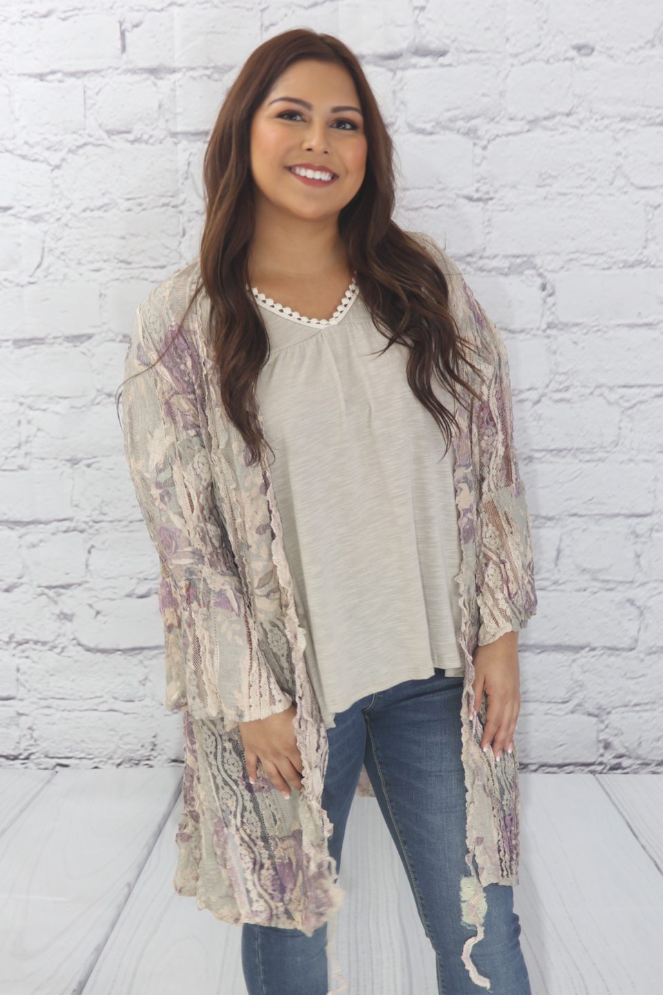 Long sleeve lace print cardigan Ivy and Pearl Boutique