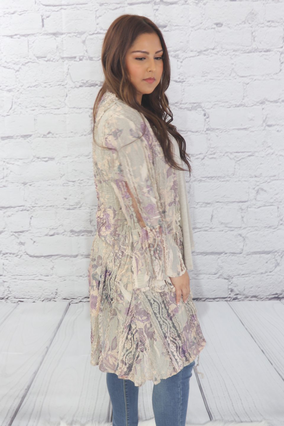 Long sleeve lace print cardigan Ivy and Pearl Boutique S