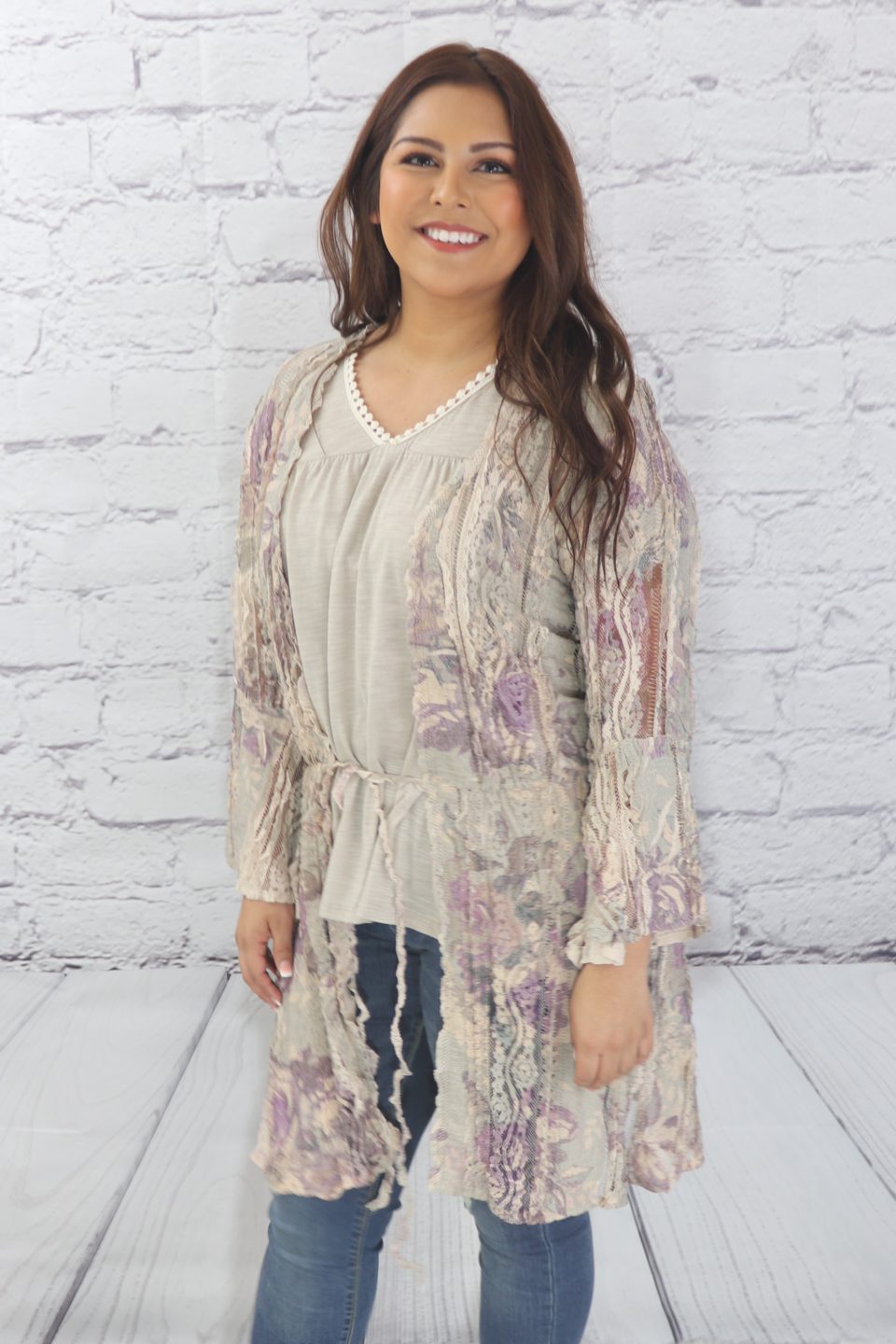 Long sleeve lace print cardigan Ivy and Pearl Boutique