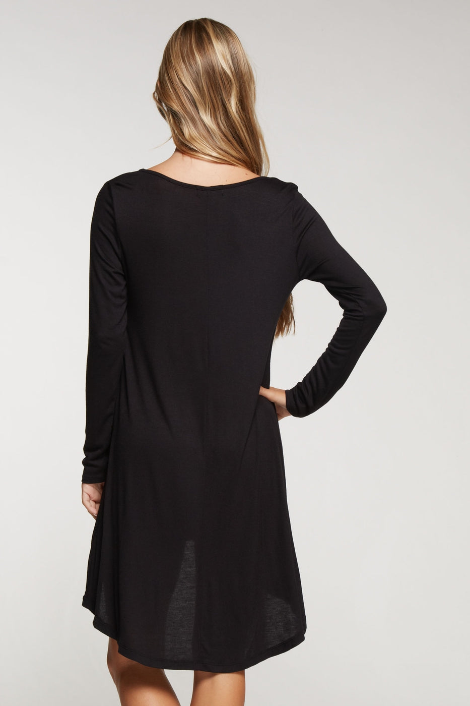 Long sleeve solid knit dress with hi-low bottom hem Ivy and Pearl Boutique