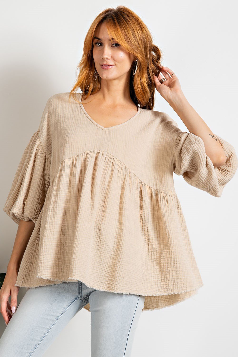Loose fit babydoll ruffled top Ivy and Pearl Boutique Off White S