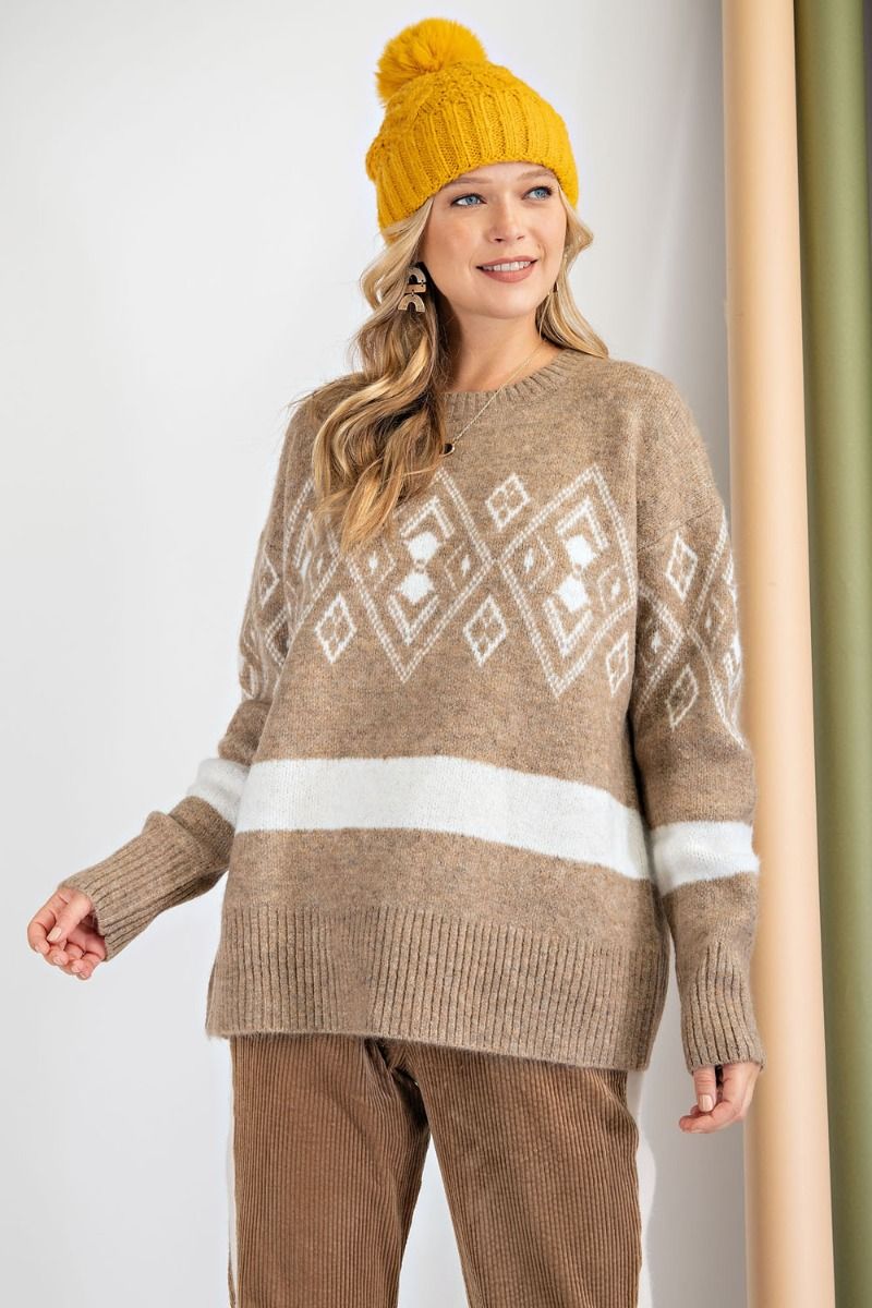 Loose fit tribal pattern sweater Ivy and Pearl Boutique