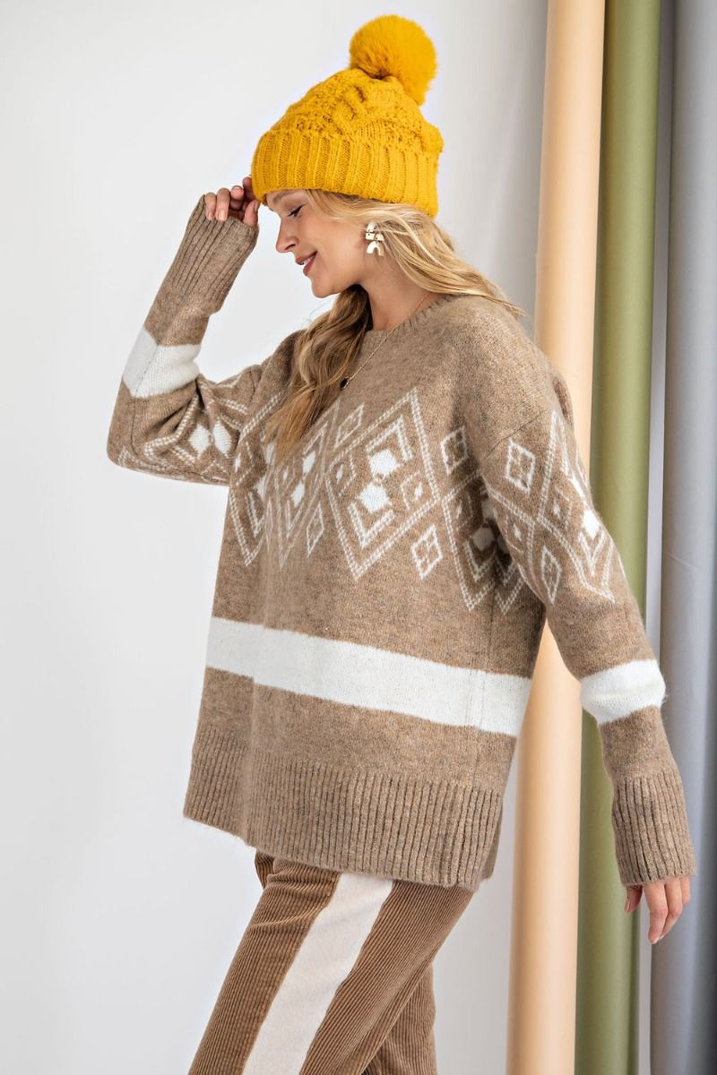 Loose fit tribal pattern sweater Ivy and Pearl Boutique