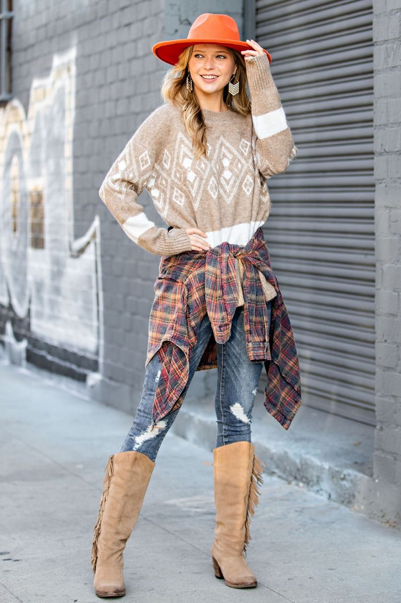 Loose fit tribal pattern sweater Ivy and Pearl Boutique