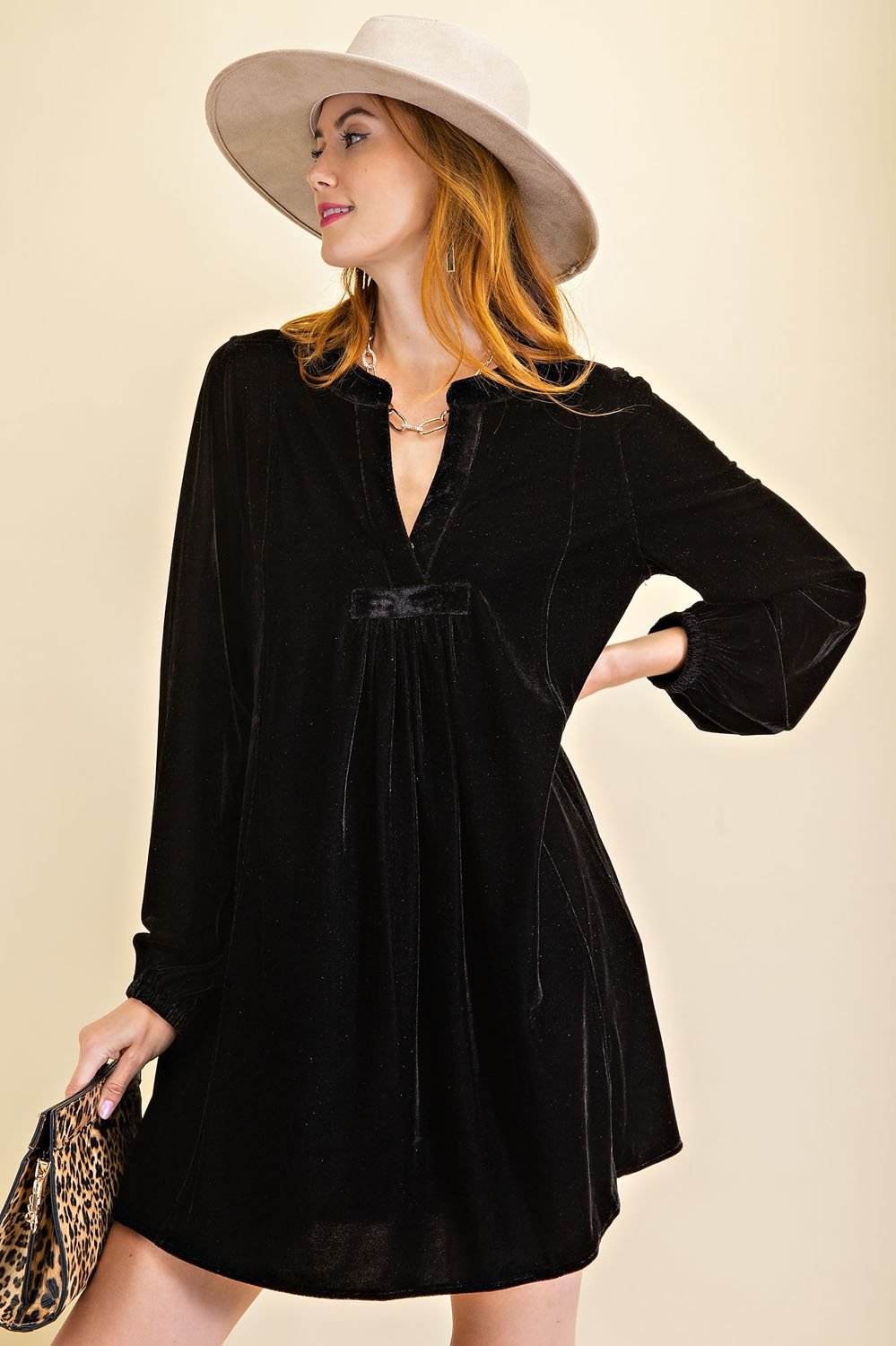 Loose fit soft velvet tunic dress with pockets  Ivy and Pearl Boutique   