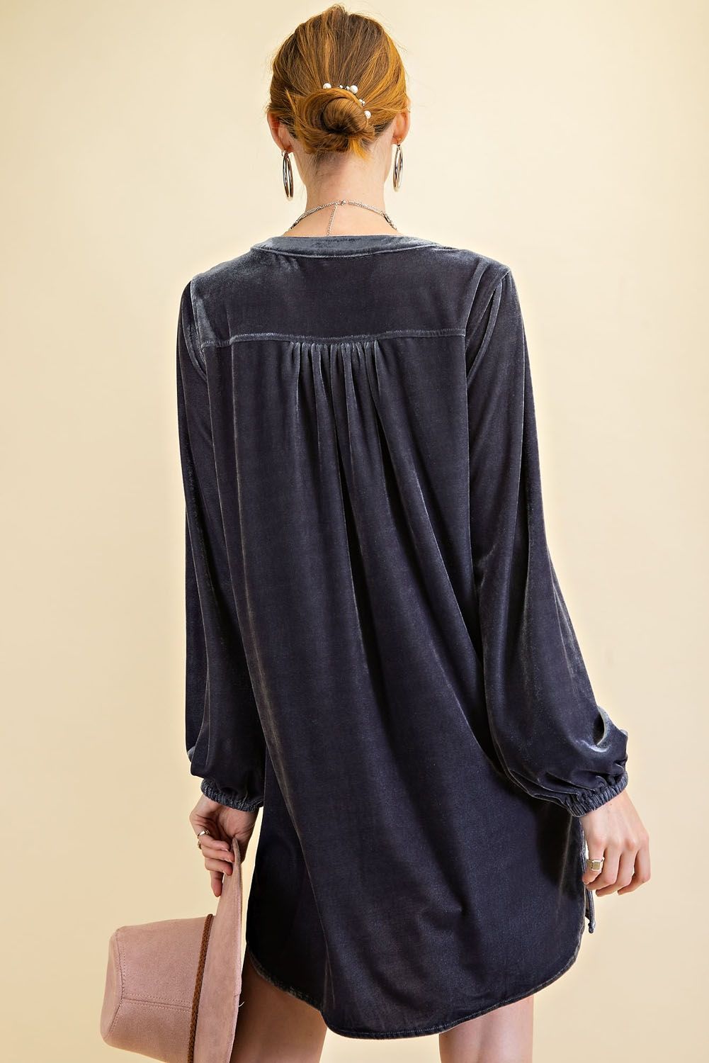Loose fit soft velvet tunic dress with pockets  Ivy and Pearl Boutique