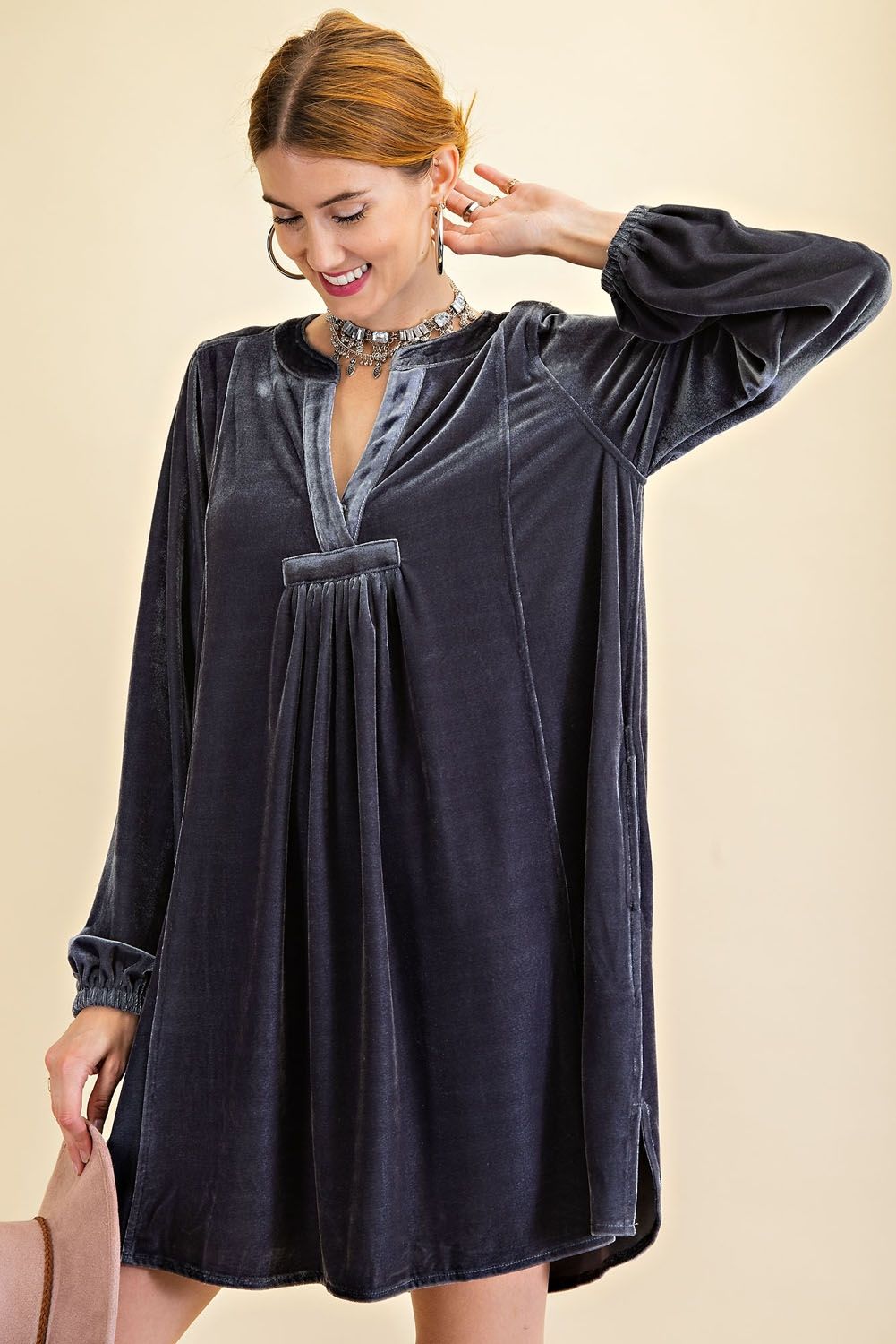 Loose fit soft velvet tunic dress with pockets  Ivy and Pearl Boutique