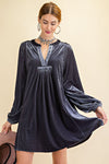 Loose fit soft velvet tunic dress with pockets  Ivy and Pearl Boutique Blue Gray S